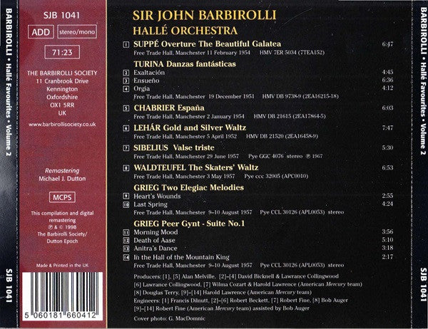 Sir John Barbirolli, Hallé Orchestra : Hallé Favourites - Volume 2 (CDr, Comp, Mono, RE, RM)