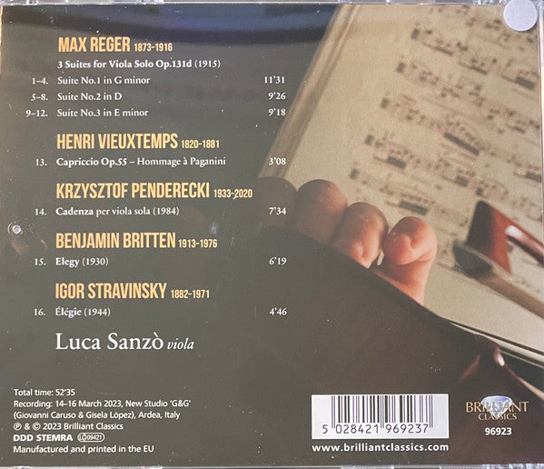 Max Reger - Luca Sanzò : 3 Suites For Viola Solo (CD, Album)