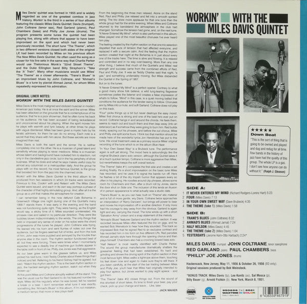The Miles Davis Quintet : Workin’ With The Miles Davis Quintet (LP, Album, Ltd, RE, Blu)