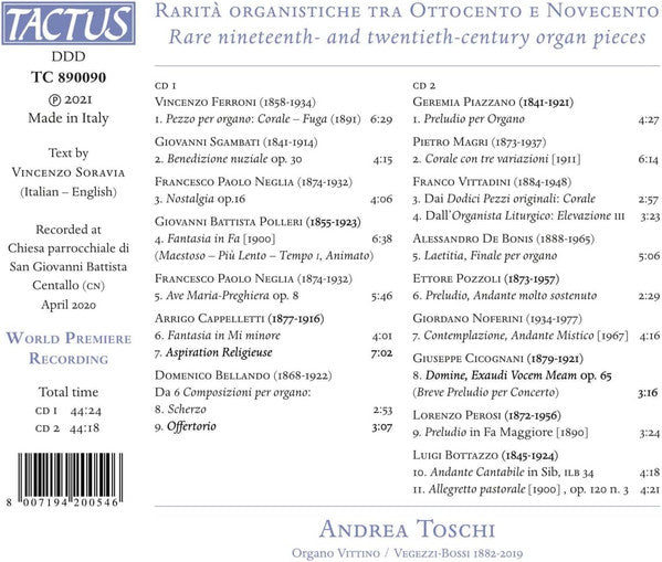 Andrea Toschi : Rarità Organistiche Tra Ottocento E Novecento (2xCD, Album)
