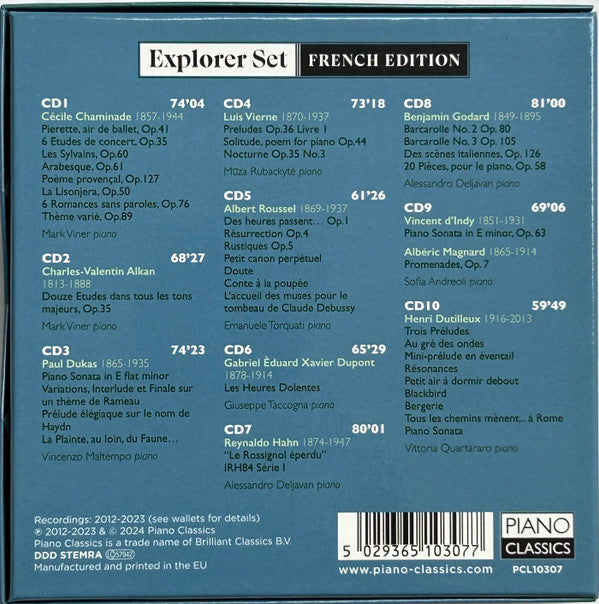 Cécile Chaminade · Charles-Valentin Alkan · Paul Dukas · Louis Vierne · Albert Roussel · Gabriel Dupont · Reynaldo Hahn · Benjamin Godard  · Vincent d'Indy  · Albéric Magnard  · Henri Dutilleux : French Edition (Box, Comp + 10xCD)