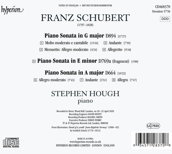 Franz Schubert, Stephen Hough : Piano Sonatas D664, 769a & 894 (CD, Album)