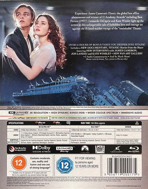 No Artist : Titanic (Ultra HD Blu-ray, 4K, Multichannel + Blu-ray, Mult)