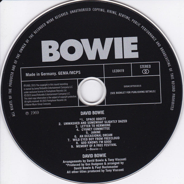 David Bowie : Space Oddity (CD, Album, RE, RM, RP, Car)