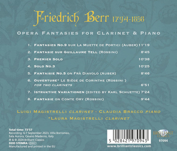 Friedrich Berr - Luigi Magistrelli, Claudia Bracco : Opera Fantasies For Clarinet & Piano (CD, Album)