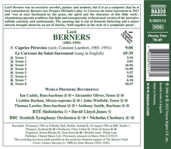 Lord Berners, Ian Caddy, Alexander Oliver, Cynthia Buchan, John Winfield (2), Thomas Lawlor, Anthony Smith (35), RTE Sinfonietta, David Lloyd-Jones, BBC Scottish Symphony Orchestra, Nicholas Cleobury : Le Carrosse Du Saint-Sacrement  (CD, Album, RE)