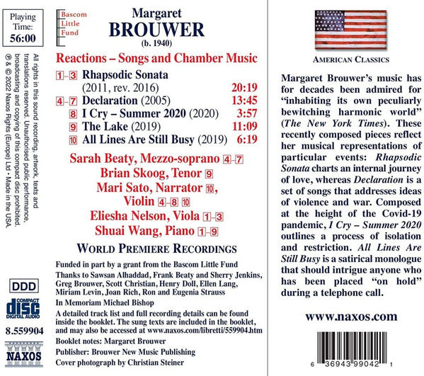 Margaret Brouwer, Sarah Beaty (2), Brian Skoog, Mari Sato (2), Eliesha Nelson, Shuai Wang : Reactions (CD, Album)
