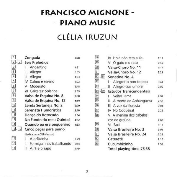 Francisco Mignone, Clélia Iruzun : Francisco Mignone - Piano Music (CD, Album)