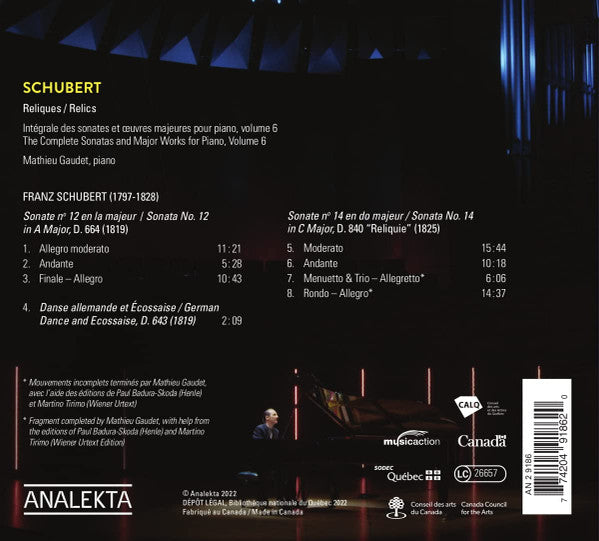 Franz Schubert, Mathieu Gaudet (2) : Relics (CD, Album)