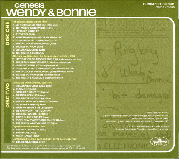 Wendy & Bonnie : Genesis (2xCD, Album, Mono, RE)