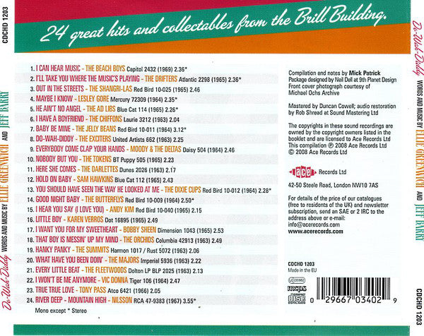 Ellie Greenwich And Jeff Barry : Do-Wah-Diddy (Words And Music By Ellie Greenwich And Jeff Barry) (CD, Comp, Mono)