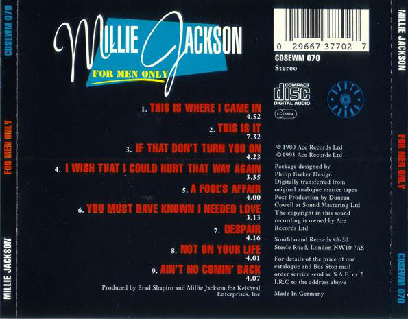 Millie Jackson : For Men Only (CD, Album, RE, RM)
