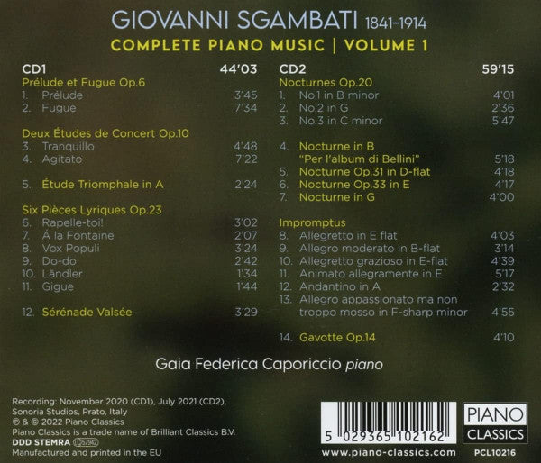 Giovanni Sgambati, Gaia Federica Caporiccio : Complete Piano Music Volume 1 (2xCD, Album)