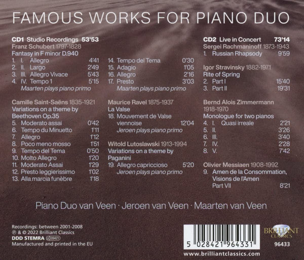 Piano Duo Sandra & Jeroen Van Veen : Famous Works For Piano Duo (2xCD, Album)