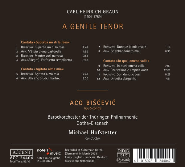 Carl Heinrich Graun, Aco Bišćević, Barockorchester Der Thüringen Philharmonie Gotha-Eisenach, Michael Hofstetter (2) : A Gentle Tenor (CD)