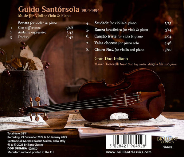 Guido Santórsola - Gran Duo Italiano : Mauro Tortorelli, Angela Meluso : Music For Violin/Viola & Piano (CD, Album)