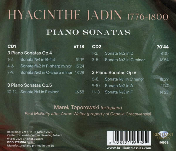 Hyacinthe Jadin - Marek Toporowski : Piano Sonatas Op. 4-6 (2xCD, Album)