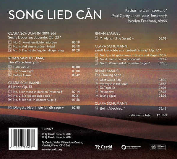 Clara Schumann, Rhian Samuel, Katharine Dain, Paul Carey Jones, Jocelyn Freeman : Song Lied Cân (CDr)