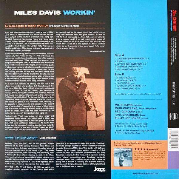Miles Davis : Workin' (LP, Album, RE, Blu)