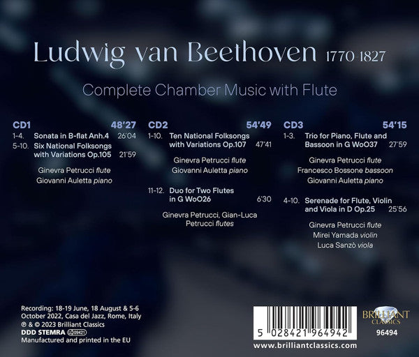 Ludwig van Beethoven - Ginevra Petrucci, Giovanni Auletta, Gian-Luca Petrucci, Francesco Bossone, Mirei Yamada, Luca Sanzò : Complete Chamber Music With Flute (3xCD, Album)