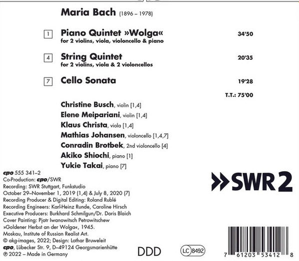 Maria Bach : Piano Quintet "Wolga"; String Quintet, Cello Sonata (CD, Album)