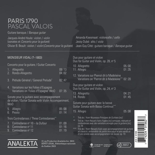 Pascal Valois : Paris 1790 – The Music Of Monsieur Vidal (CD, Album)