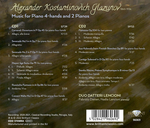 Alexander Glazunov - Duo Datteri Lencioni : Music For Piano 4-hands And 2 Pianos (2xCD, Album)
