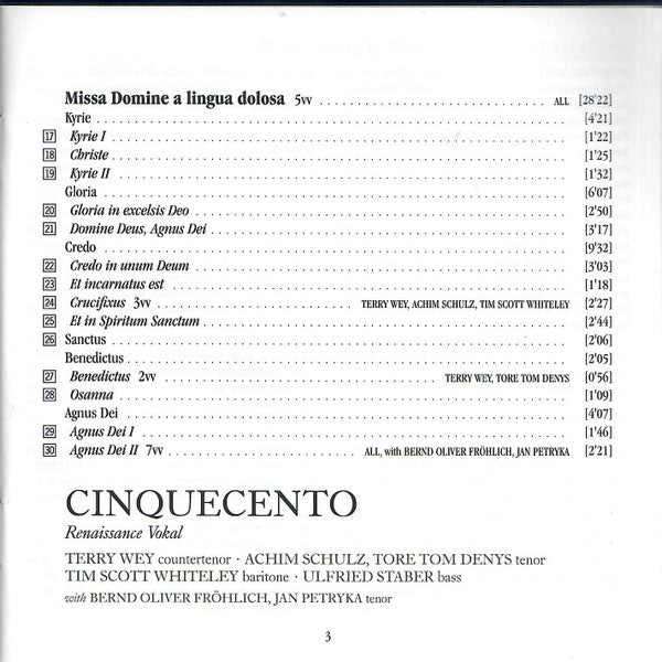 Annibale Padovano, Cinquecento : Missa A La Dolc'Ombra & Missa A Lingua Dolosa (CD)