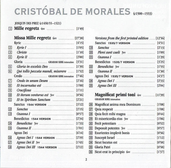 Cristóbal de Morales, De Profundis (7), Eamonn Dougan, Robert Hollingworth : Missa Desilde Al Cavallero / Missa Mille Regretz / Magnificat Primi Toni (CD)