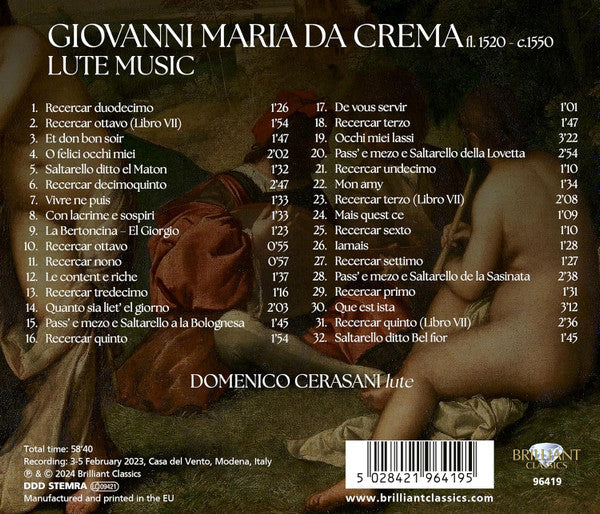 Giovanni Maria Da Crema - Domenico Cerasani : Lute Music (CD, Album)