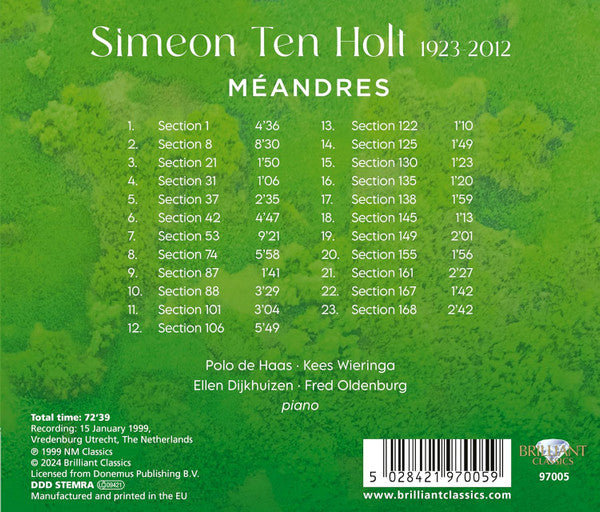 Simeon Ten Holt - Polo De Haas, Kees Wieringa, Ellen Dijkhuizen, Fred Oldenburg : Méandres (CD, Album, RE)
