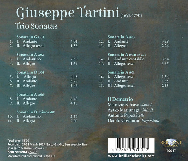 Giuseppe Tartini - Il Demetrio, Maurizio Schiavo : Trio Sonatas (CD, Album)