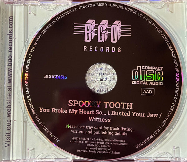 Spooky Tooth : You Broke My Heart So...I Busted Your Jaw / Witness (CD, Comp, RE)