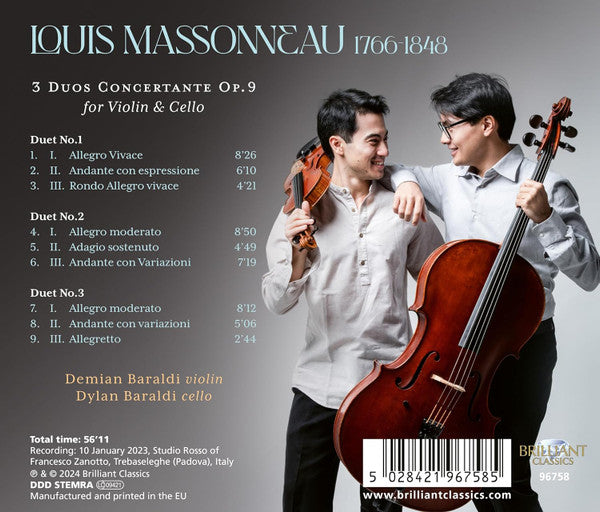 Louis Massonneau - Demian Baraldi, Dylan Baraldi : 3 Duos Concertante Op.9 (CD, Album)