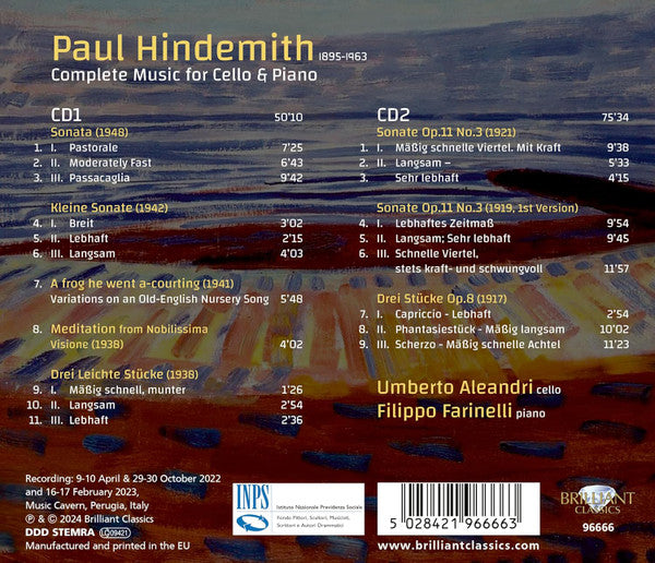Paul Hindemith - Umberto Aleandri, Filippo Farinelli : Complete Music For Cello And Piano (2xCD, Album)