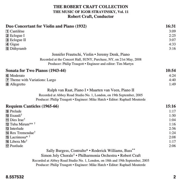 Igor Stravinsky, Jennifer Frautschi, Jeremy Denk, Philharmonia Orchestra, Twentieth Century Classics Ensemble, Robert Craft : Duo Concertant / Sonata For Two Pianos / Requiem Canticles / Abraham And Isaac / Élégie / Bluebird (CD, Comp)