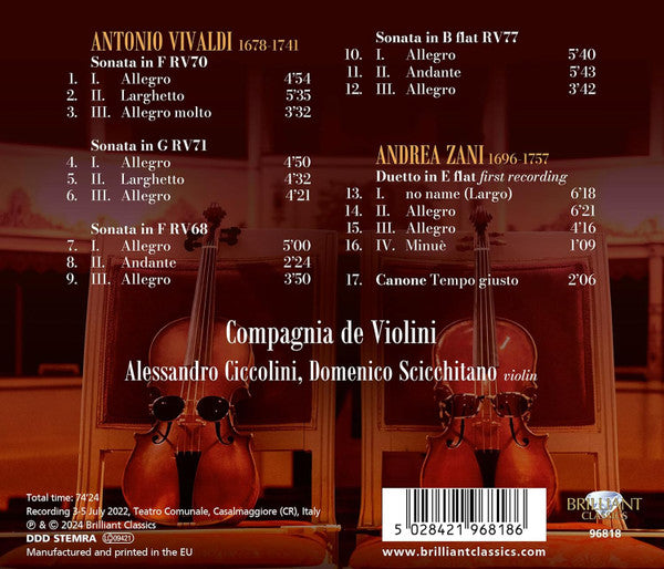 Antonio Vivaldi - Compagnia De Violini, Alessandro Ciccolini, Domenico Scicchitano : Sonatas For 2 Violins (CD, Album)