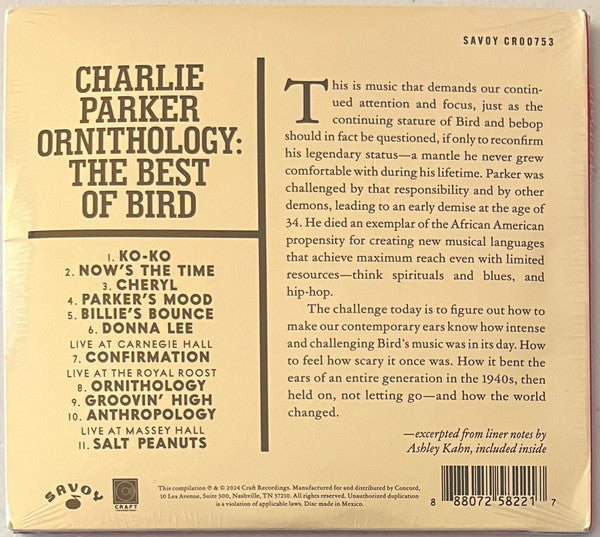 Charlie Parker : Ornithology: The Best Of Bird (CD, Comp)