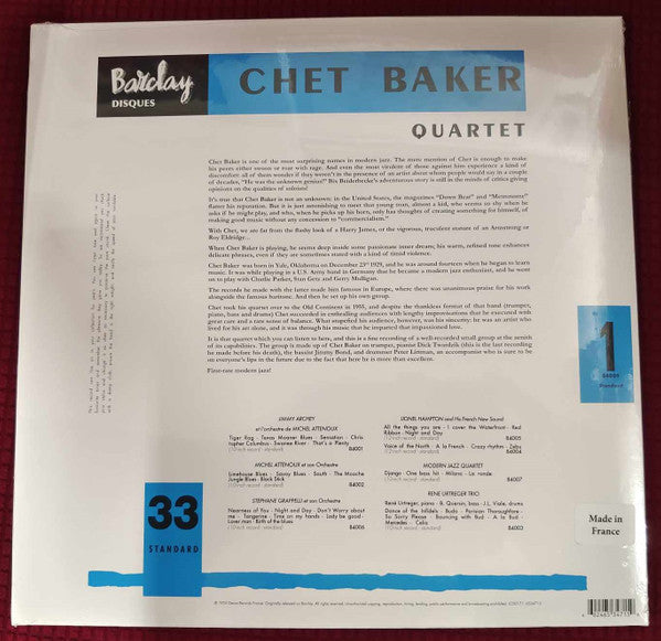 Chet Baker Quartet : Chet Baker Quartet (LP, Album, Ltd, RE, RM, 180)