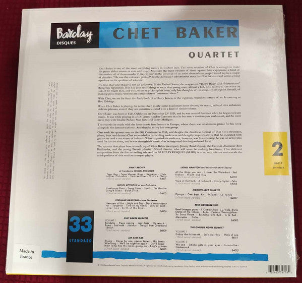 Chet Baker Quartet : Chet Baker Quartet (LP, Album, Mono, Ltd, RE, RM, 180)