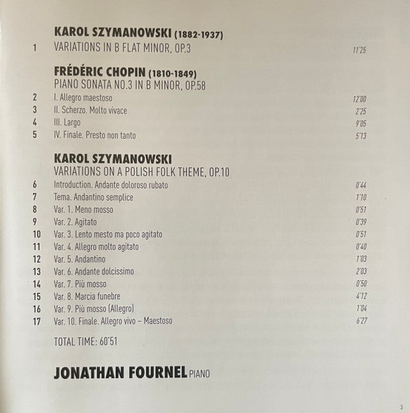 Frédéric Chopin, Karol Szymanowski, Jonathan Fournel : Chopin Szymanowski (CD)
