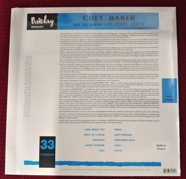 The Chet Baker Quintet With Bobby Jaspar : Chet Baker And His Quintet With Bobby Jaspar (LP, Album, Ltd, RE, RM, 180)