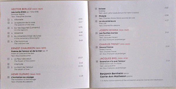 Benjamin Bernheim, Carrie-Ann Matheson : Douce France (Mélodies & Chansons) (CD, Album)
