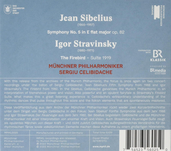 Jean Sibelius, Igor Stravinsky, Sergiu Celibidache, Münchner Philharmoniker : Symphony No. 5; The Firebird (Suite) (CD, Album)