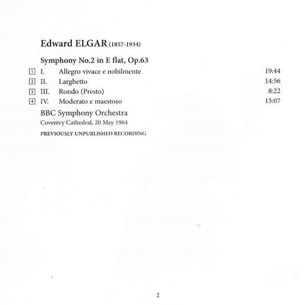 Sir John Barbirolli, BBC Symphony Orchestra : Elgar: Symphony No.2 (Coventry Cathedral, 20 May 1964) (CDr, Album, Mono)