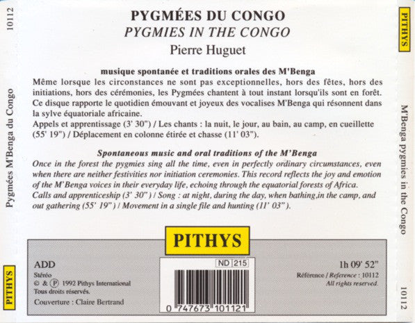 Pygmies ( Pygmies ) - Pierre Huguet : Musique Spontanée Et Traditions Orales Des M'Benga (Spontaneous Music And Oral Traditions Of The M'Benga) (CD, Mixed)
