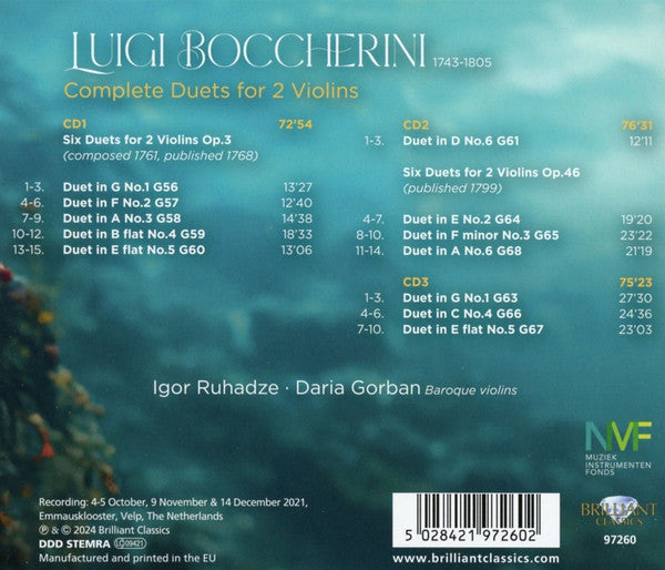 Luigi Boccherini - Igor Ruhadze, Daria Gorban : Complete Duets For 2 Violins (3xCD, Album)