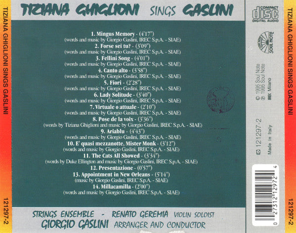 Tiziana Ghiglioni Sings Giorgio Gaslini : Tiziana Ghiglioni Sings Gaslini (CD, Album)