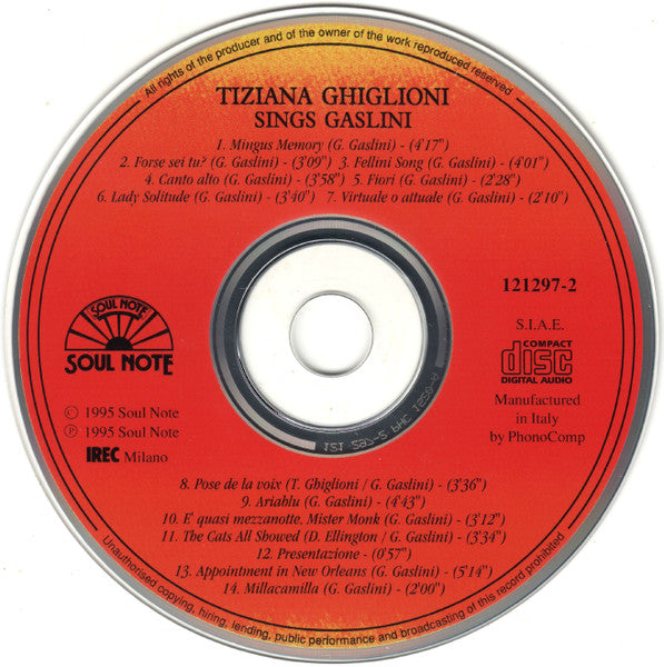 Tiziana Ghiglioni Sings Giorgio Gaslini : Tiziana Ghiglioni Sings Gaslini (CD, Album)