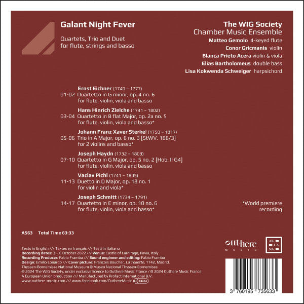 The WIG Society Chamber Music Ensemble : Galant Night Fever – Quartets, Trio And Duet For Flute, Strings And Basso (CD, Album)
